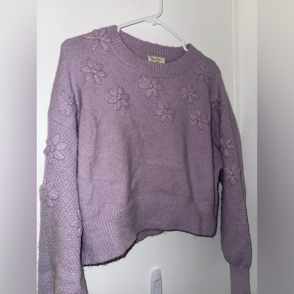 jessica simpson purple flower detail sweater top